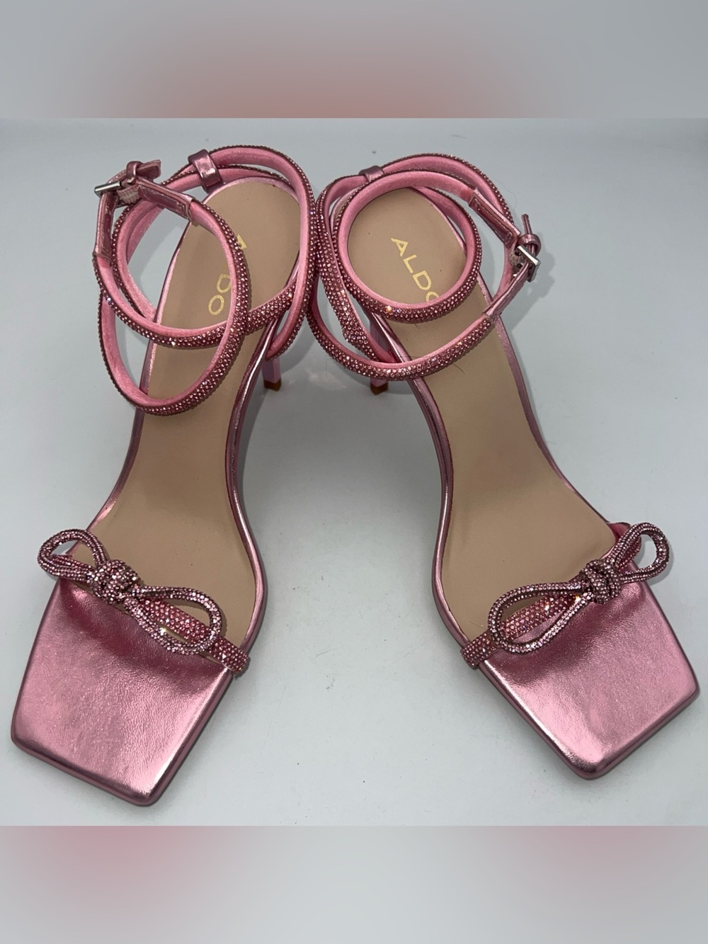 ALDO Barrona Pink Sandals Rhinestones Vegan Leather Heels Women’s Size 8 NWB - Picture 6 of 14